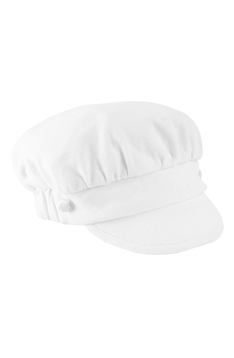 Carriage Boutique Elegant Christening Romper & Newsboy Cap Set, Alternate, color, White