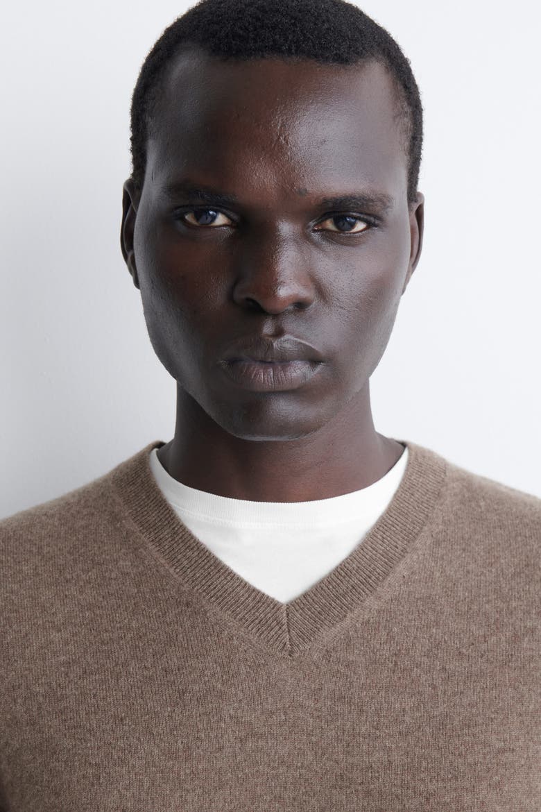 Cashmere V-Neck Sweater, Alternate, color, BEIGE / UNDYED