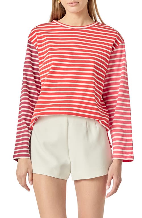 English Factory Colorblock Stripe Long Sleeve Cotton T-shirt In Pink