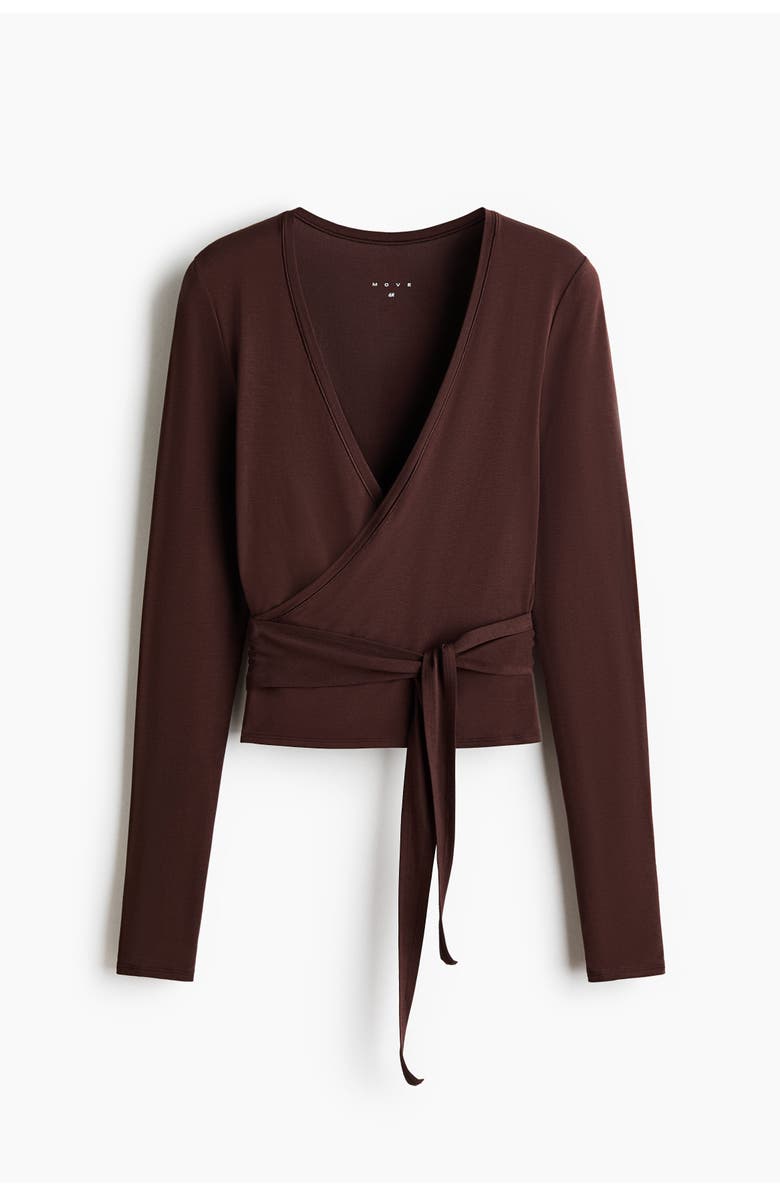 H&M Sports Wrap Top In Modal, Main, color, Warm Brown