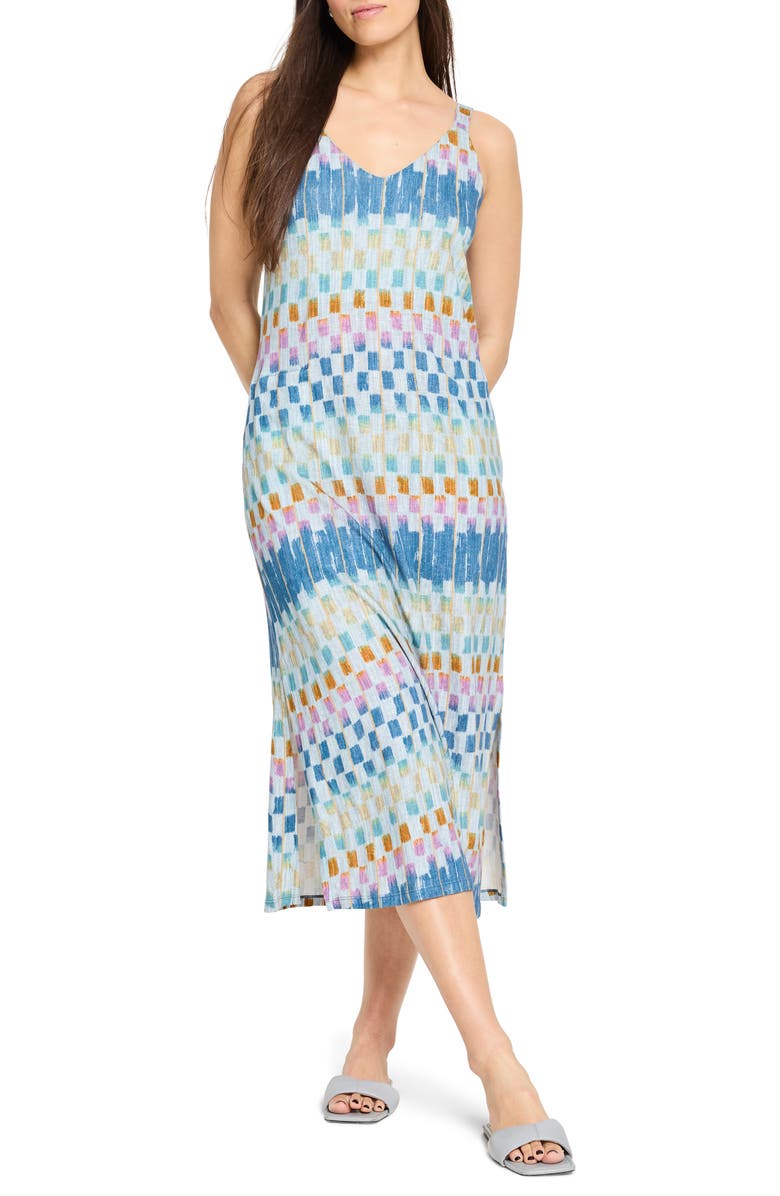 NZT by NIC+ZOE Painted Blocks V-Neck Cotton Blend Dress, Main, color, Blue Multi