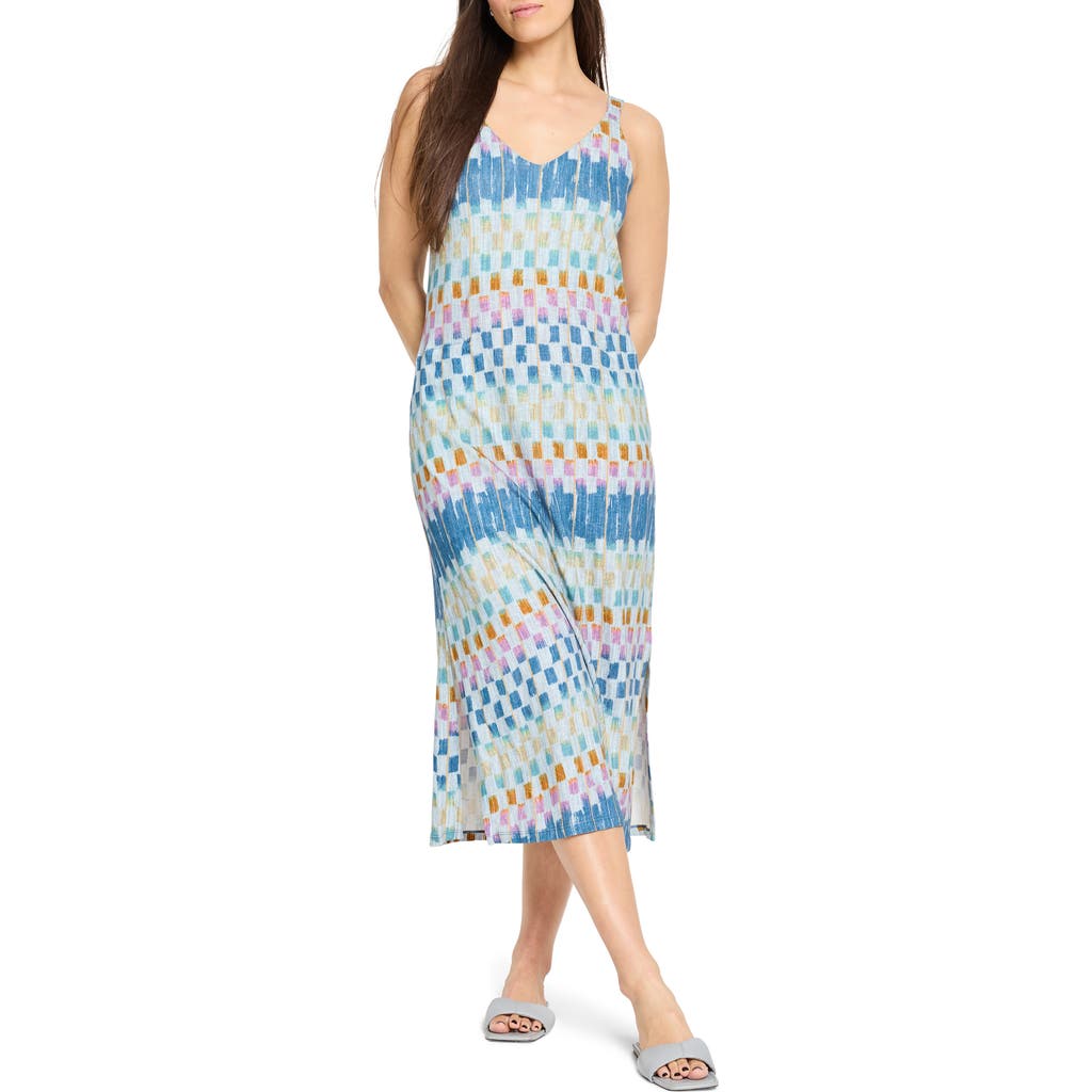 Nzt By Nic+zoe Painted Blocks V-neck Cotton Blend Dress In Blue Multi