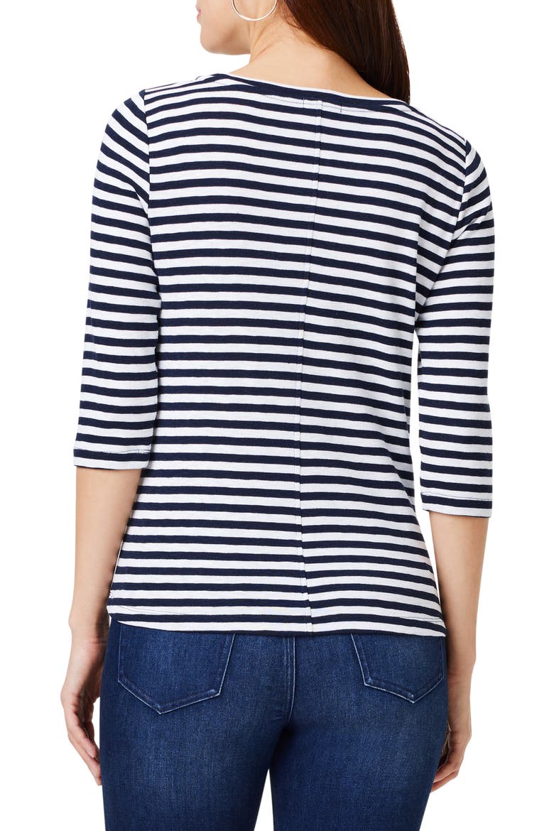 Stripe Bateau Neck Cotton Blend Top, Alternate, color, INDIGO MULTI