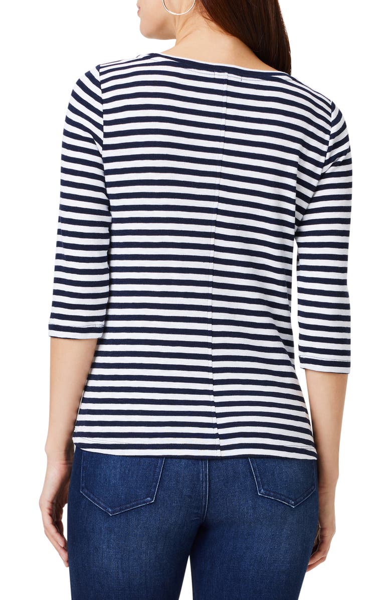 NZT by NIC+ZOE Stripe Bateau Neck Cotton Blend Top, Alternate, color, Indigo Multi