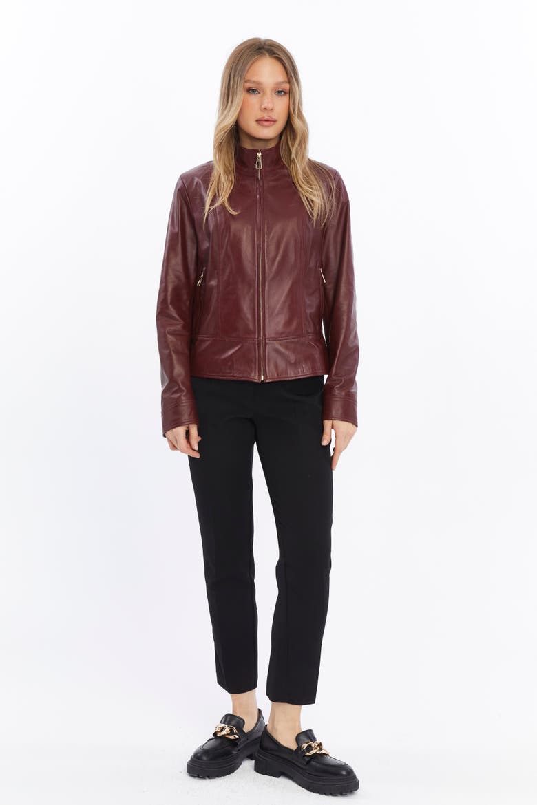 Blythe Leather Jacket, Alternate, color, Burgundy