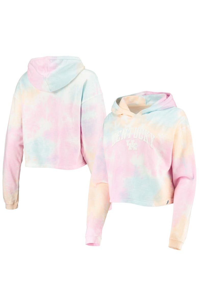 LEAGUE COLLEGIATE WEAR Women's League Collegiate Wear Pink/White Kentucky Wildcats Tie-Dye Cropped Pullover Hoodie, Main, color, 