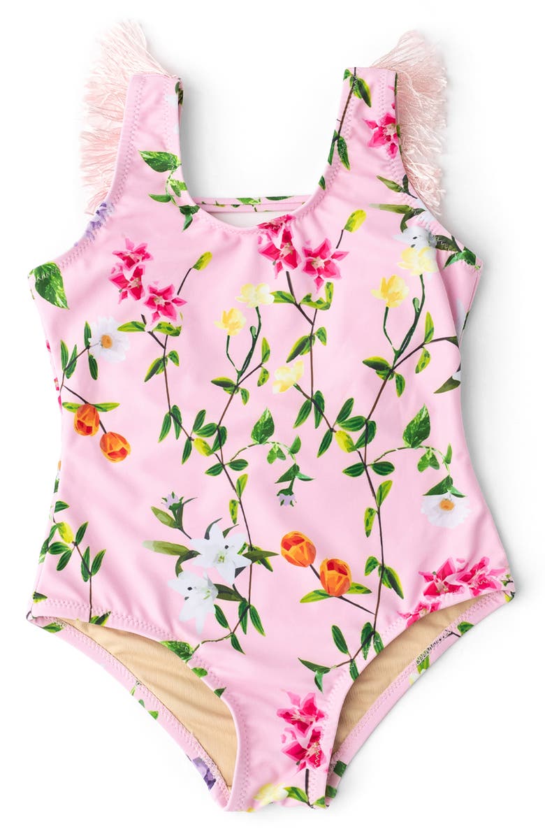 Shade Critters Kids' Wildflowers Fringe Back One-Piece Swimsuit, Main, color, 