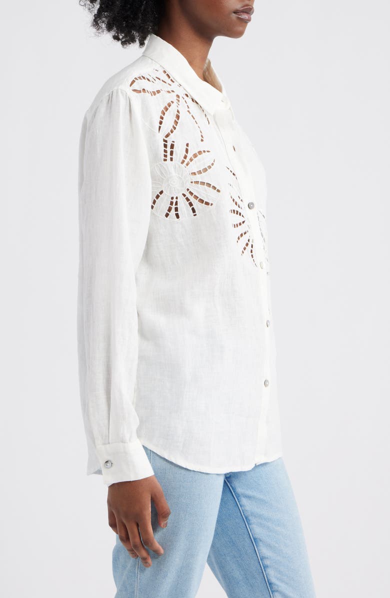 Rails Samar Floral Embroidery Detail Linen Blend Button-Up Shirt, Alternate, color, White