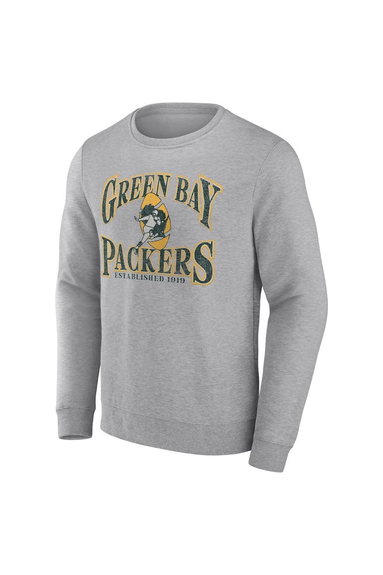 Men's Fanatics Branded Heathered Charcoal Green Bay Packers Playability Pullover Sweatshirt, Alternate, color, Heather Gray