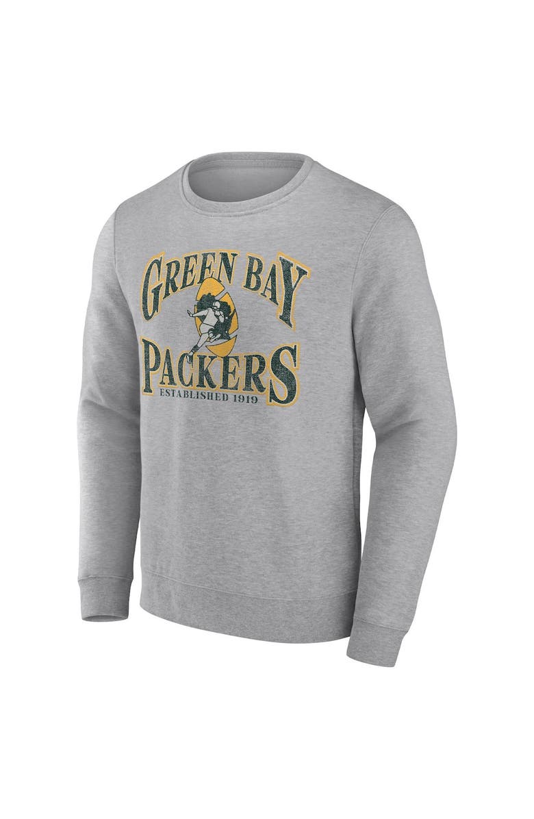 FANATICS Men's Fanatics Branded Heathered Charcoal Green Bay Packers Playability Pullover Sweatshirt, Alternate, color, Heather Gray