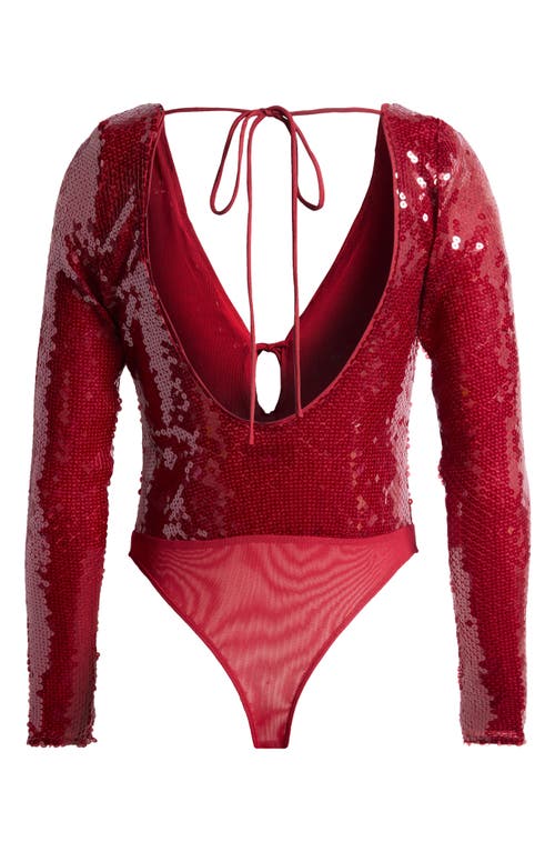 Bardot Verona Sequin Long Sleeve Bodysuit In Burgundy
