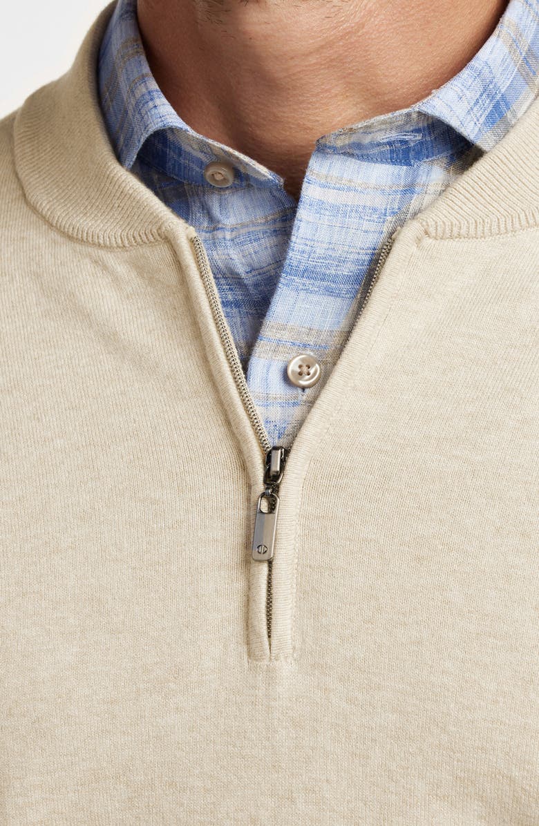 David Donahue Tipped Cotton Blend Quarter Zip Sweater, Alternate, color, Oatmeal