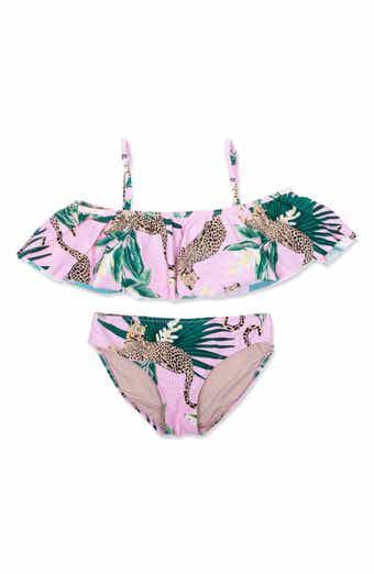 Shade Critters Kids' Tropical Leopard Off the Shoudler Two-Piece Swimsuit