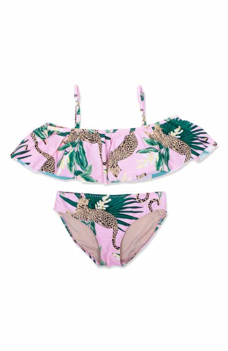 Shade Critters Kids' Tropical Leopard Off the Shoudler Two-Piece Swimsuit