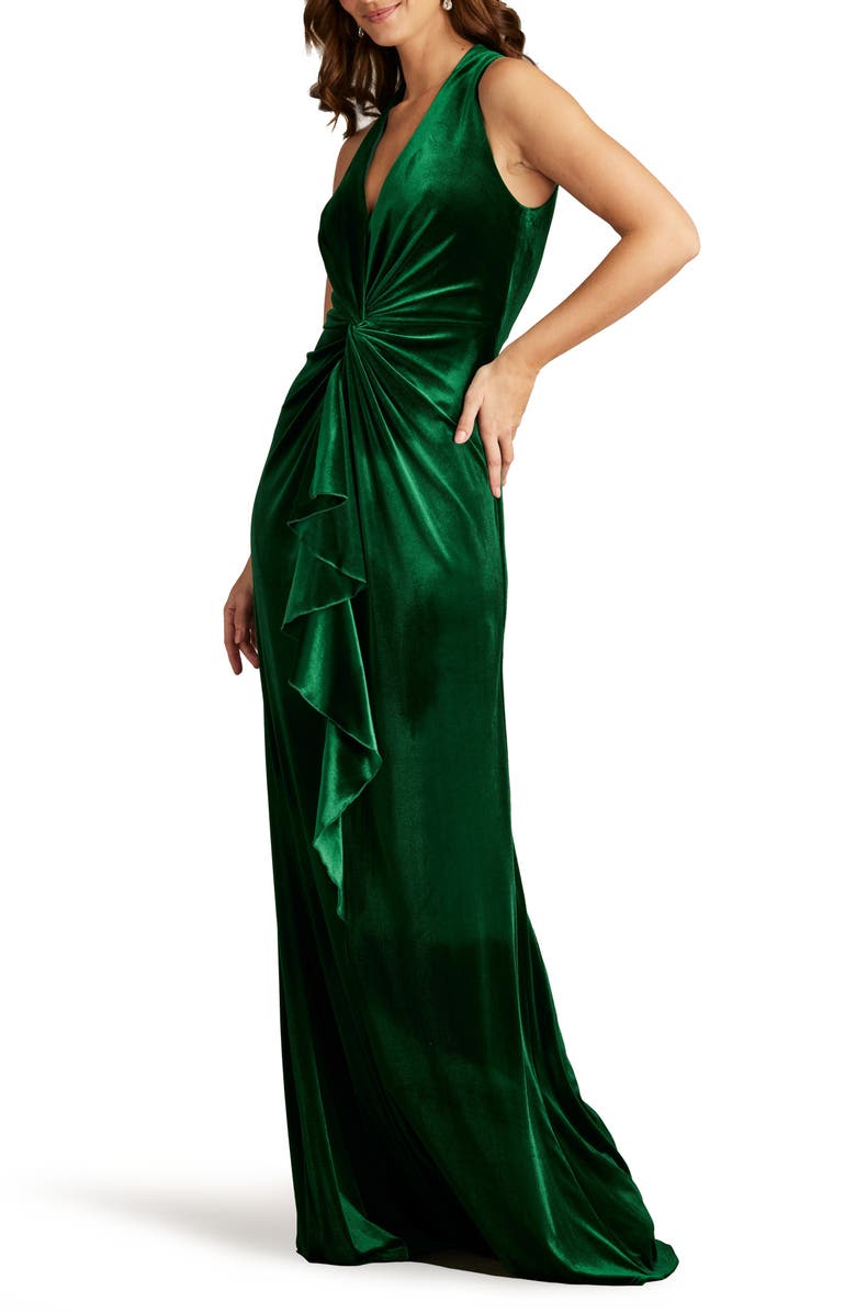 Tadashi Shoji Center Twist Sleeveless Velvet Gown, Alternate, color, Pine