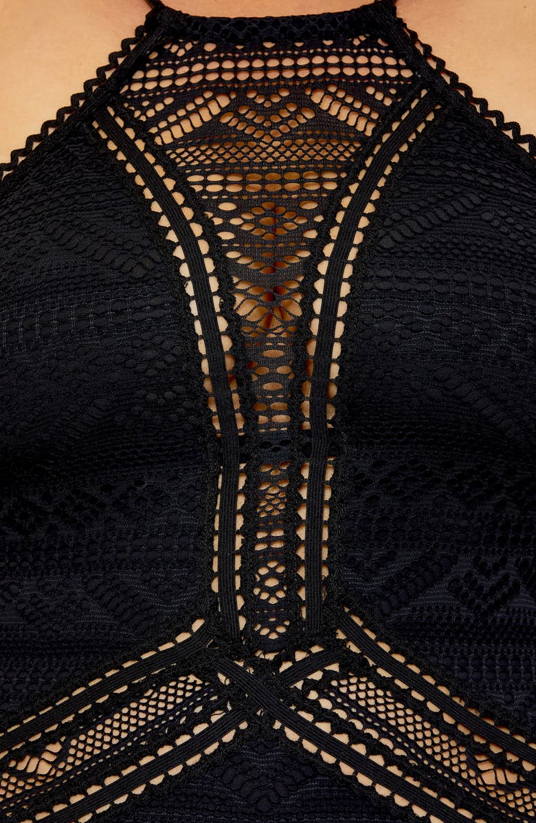 Becca Etc. Colorplay Lace Overlay One-Piece Swimsuit, Alternate, color, Black