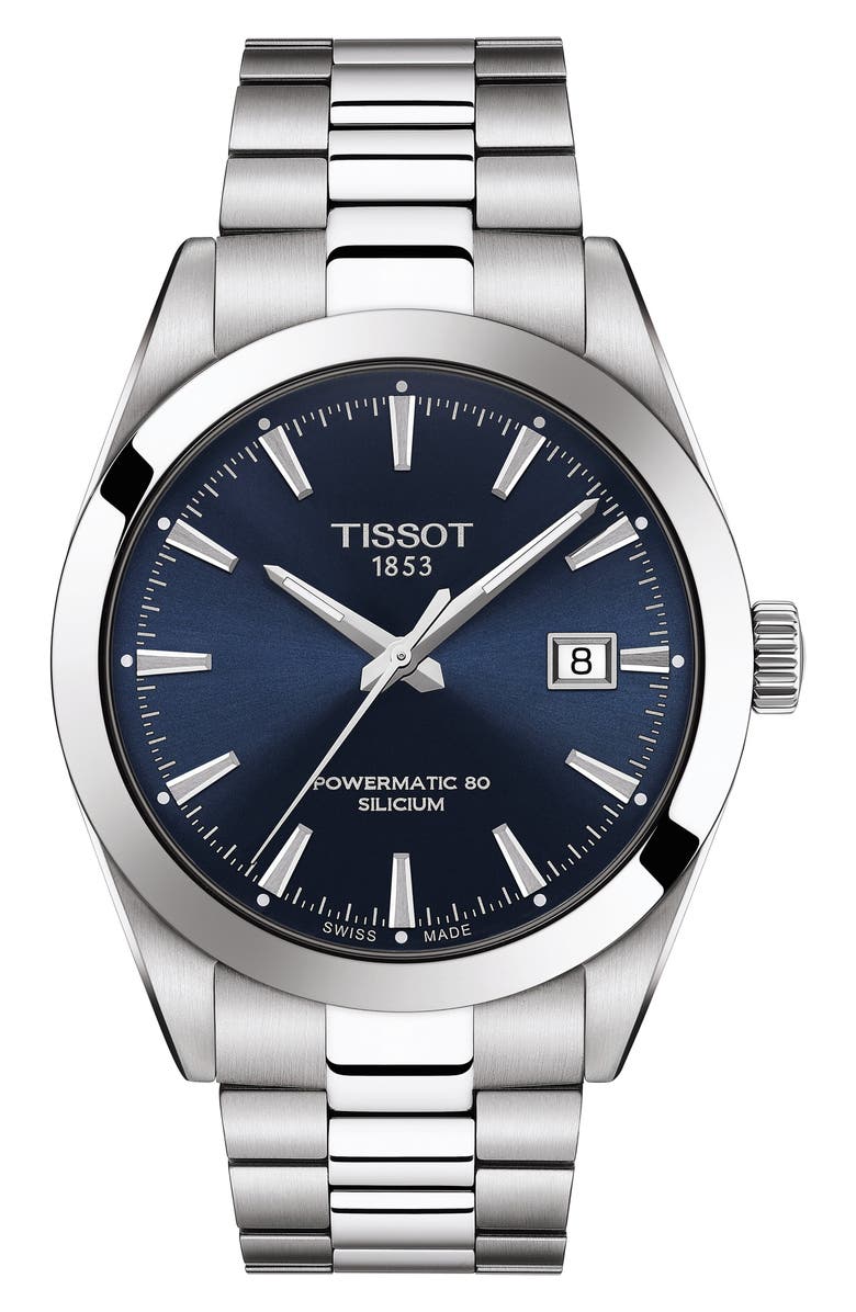 Tissot T-Classic Gentleman Powermatic Bracelet Watch, 40mm, Main, color, Grey/ Blue/ Silver