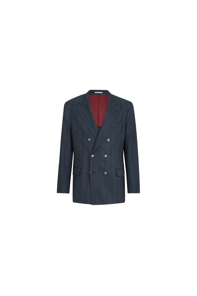 Cashmere and silk chevron flannel one-and-a-half breasted deconstructed blazer with metal buttons, Alternate, color, Navy Blue
