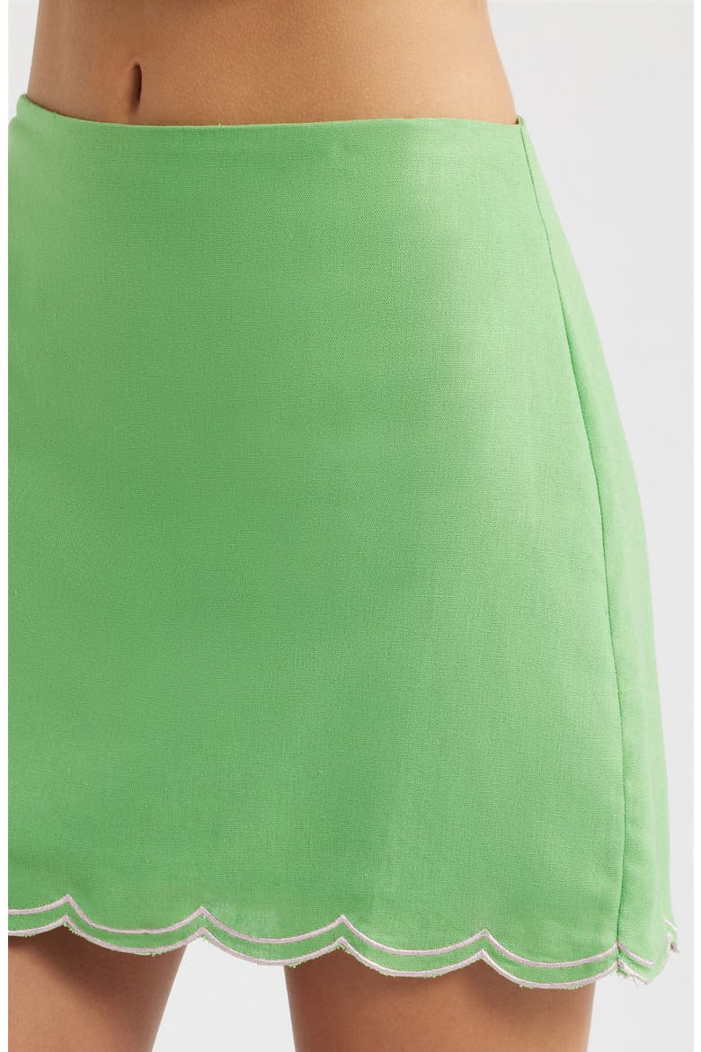 Muro Scalloped Hem Linen Blend Skirt, Alternate, color, GREEN