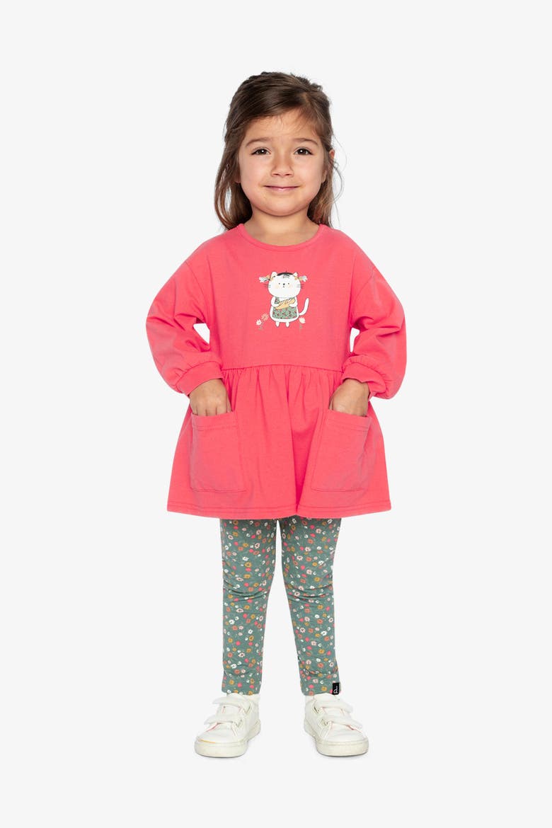 Organic Cotton Cat Patch Pocket Gathered Tunic, Alternate, color, Coral Pink