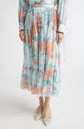 Erdem Floral Print Tiered Cotton & Silk Voile Midi Skirt