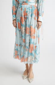 Erdem Floral Print Tiered Cotton & Silk Voile Midi Skirt