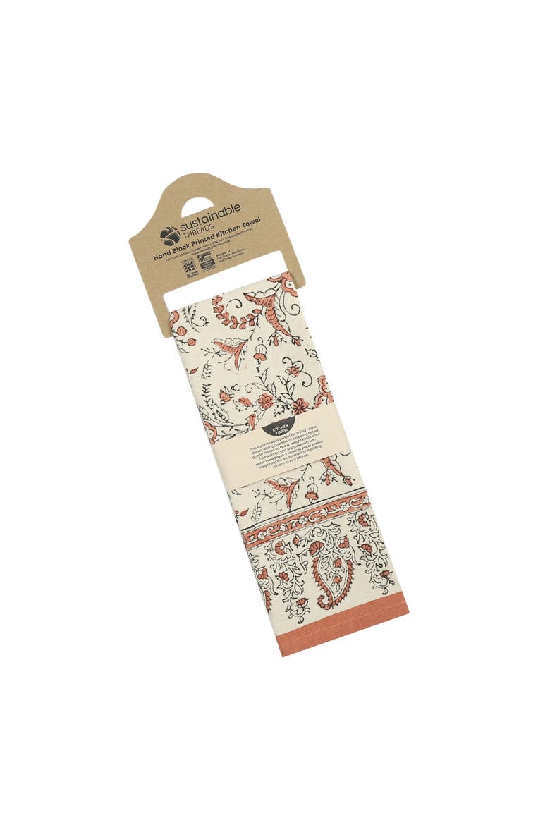 Ivy River - Hand Block Printed Kitchen Towels - Set of 2, Main, color, Earth