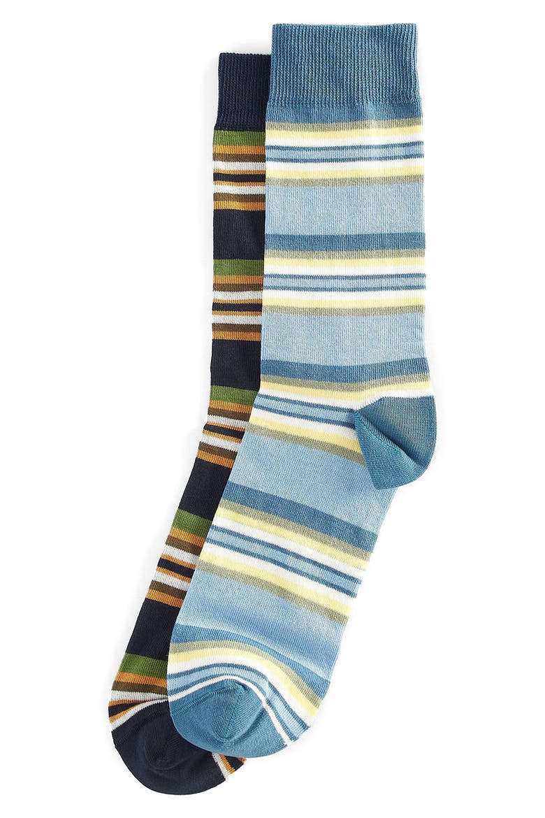 Assorted 2-Pack Summer Stripe Cotton Blend Dress Socks, Main, color, NAVY/ SKY BLUE