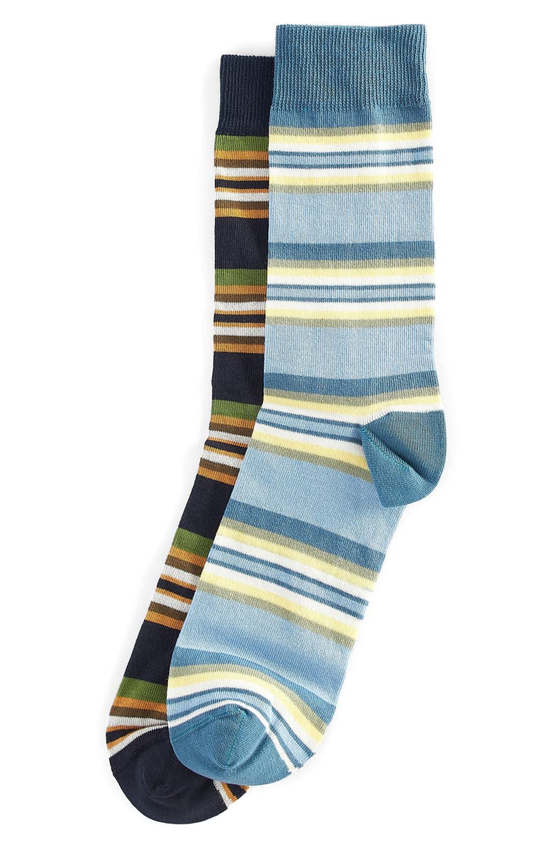 Barbour Assorted 2-Pack Summer Stripe Cotton Blend Dress Socks, Main, color, Navy/ Sky Blue