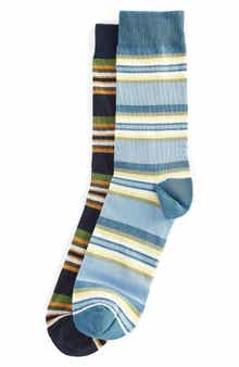 Assorted 2-Pack Summer Stripe Cotton Blend Dress Socks