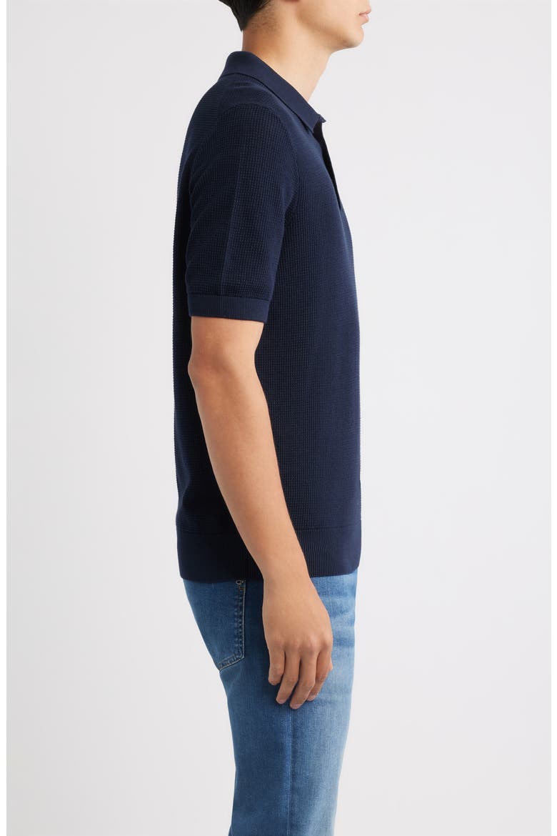 Lancio Solid Cotton Waffle Polo Sweater, Alternate, color, DARK BLUE