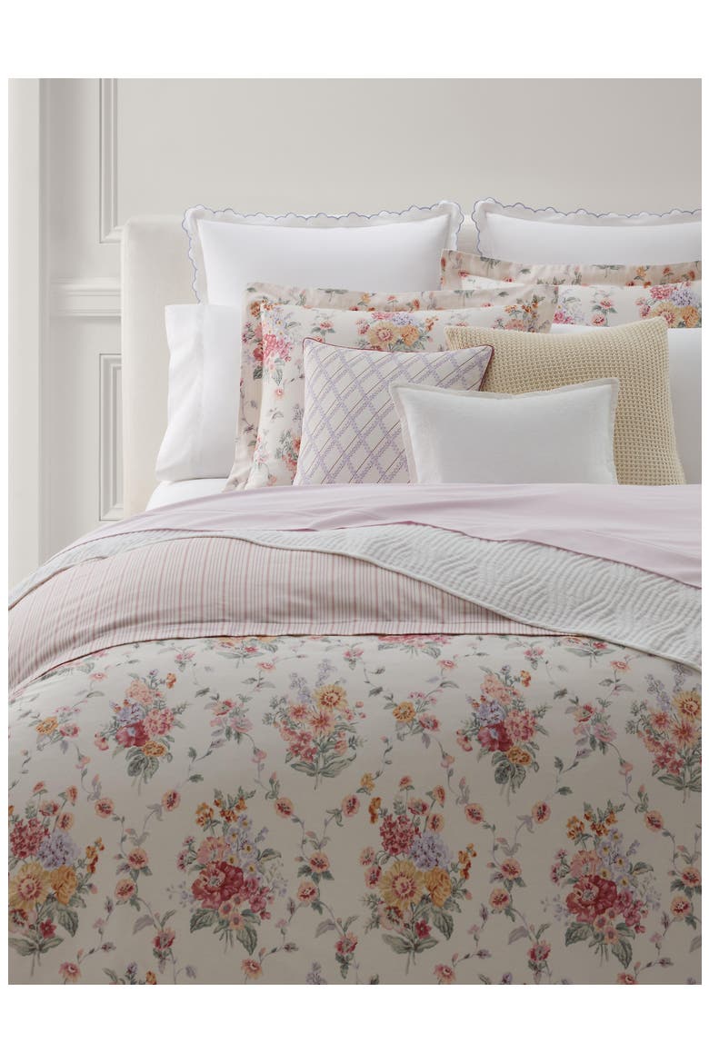 Selina Floral & Stripe Reversible Sateen Duvet Cover & Sham Set, Main, color, TRUE CREAM MULTI