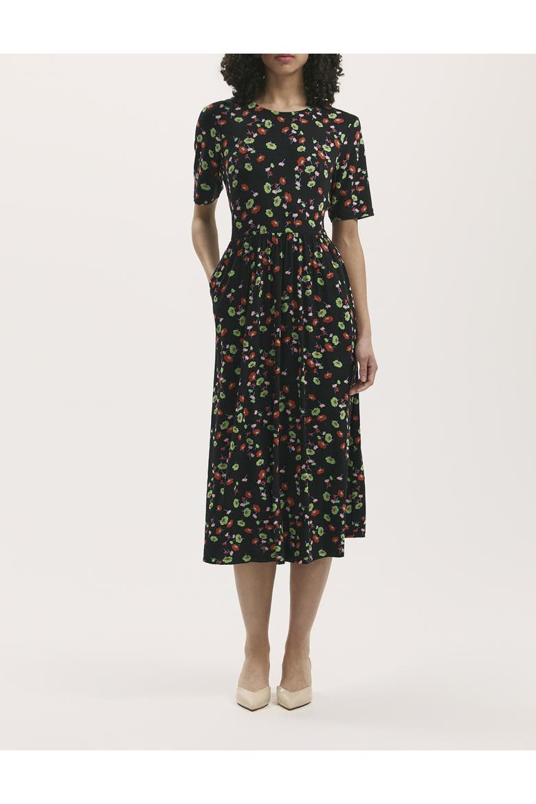 Kathryn Floral Jersey Midi T-Shirt Dress, Alternate, color, Black Flower