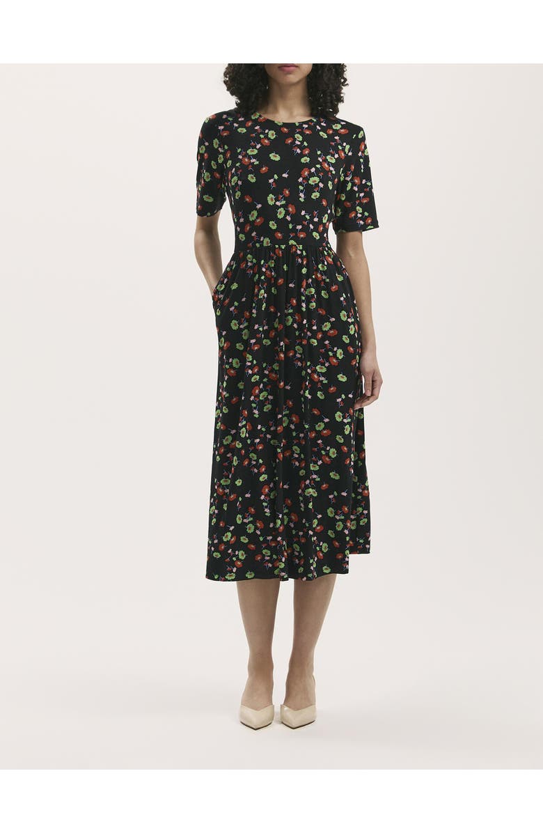 Finery London Kathryn Floral Jersey Midi T-Shirt Dress, Alternate, color, Black Flower