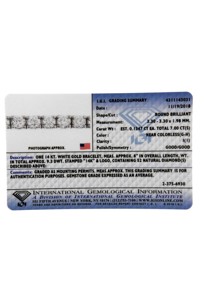 Haus of Brilliance IGI Certified 14K White Gold Classic 7 Cttw Diamond Tennis Bracelet, Alternate, color, White Gold