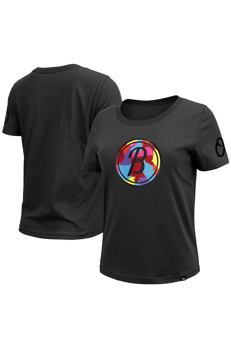 Women's New Era  Black Baltimore Orioles 2023 City Connect Cap Logo T-Shirt, Main, color, Black