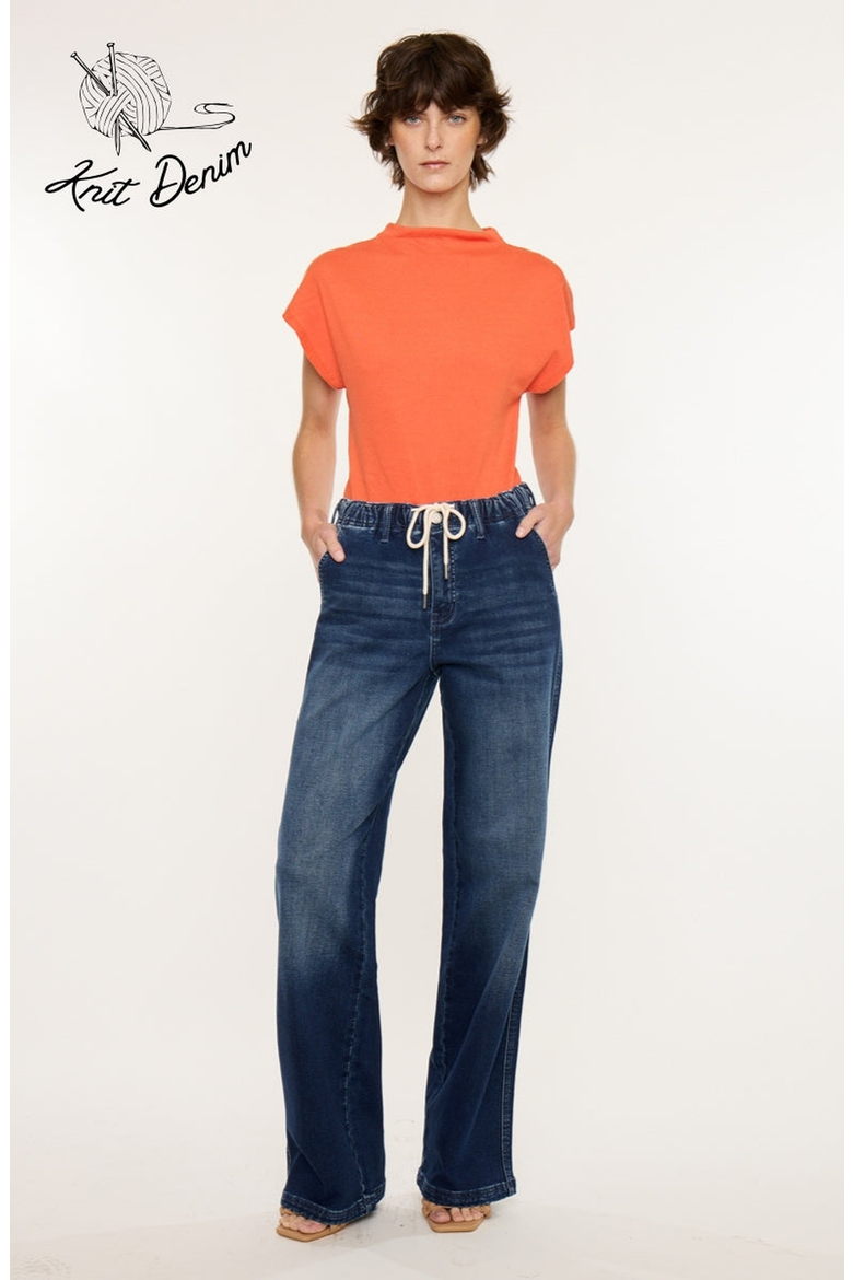 Quin Knit High Rise Wide Pants, Alternate, color, Dark Wash