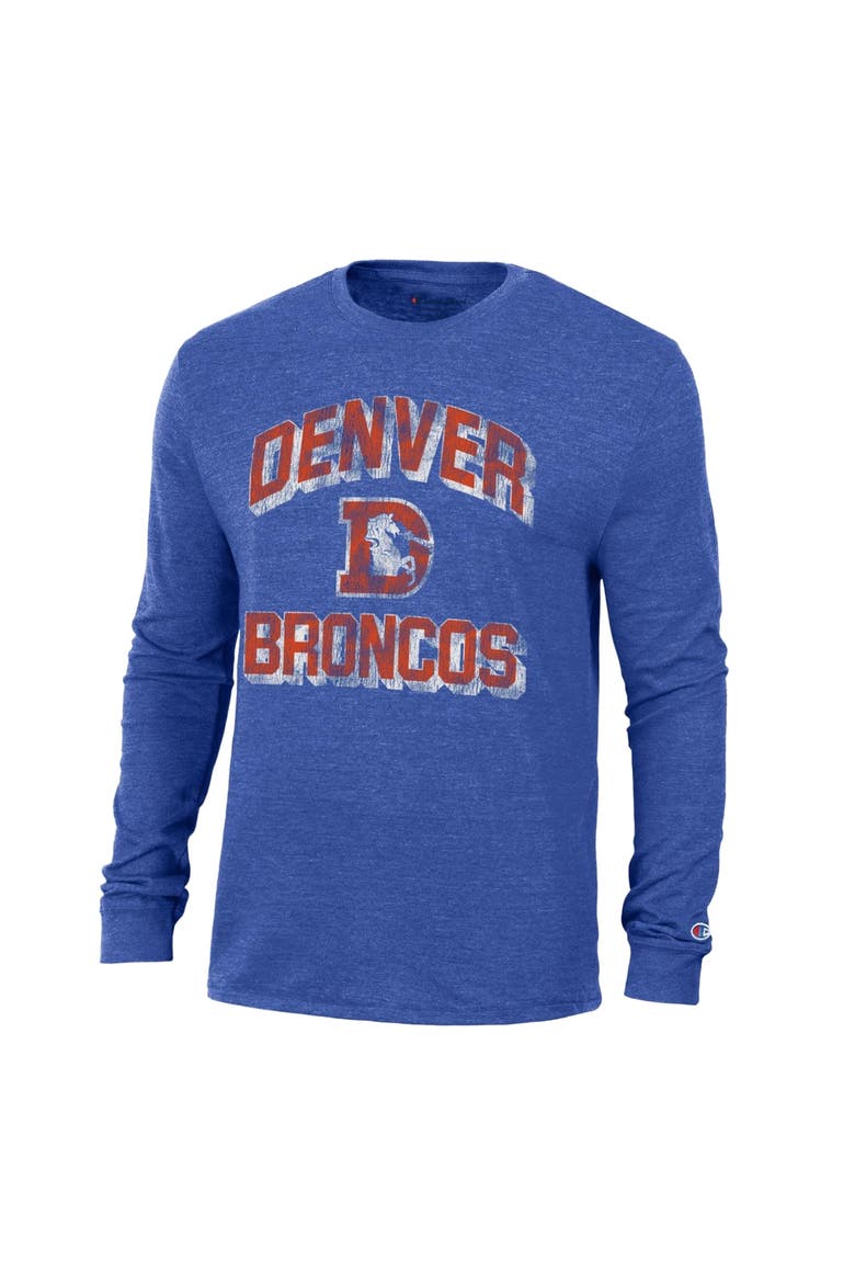 Men's Champion Heather Royal Denver Broncos Ultimate Tri-Blend Long Sleeve T-Shirt, Alternate, color, Heather Royal