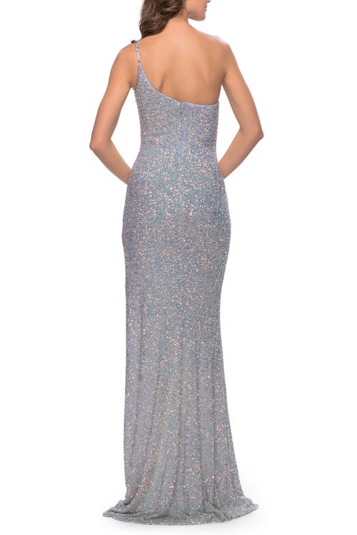 La Femme Elegant Soft Sequin One Shoulder Long Dress