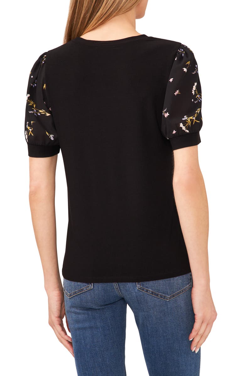 CeCe Mixed Media Clip Dot Floral Top, Alternate, color,