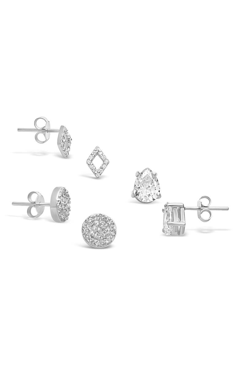 Sterling Forever Sterling Silver CZ Geo Stud Earrings - Set of 3, Alternate, color, Silver