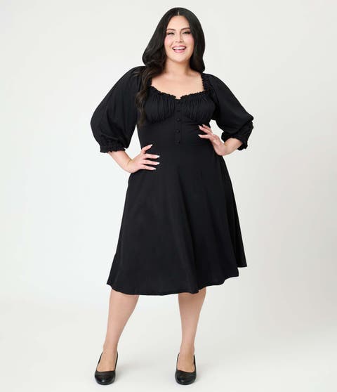 Plus Size Peasant Sleeve Swing Dress