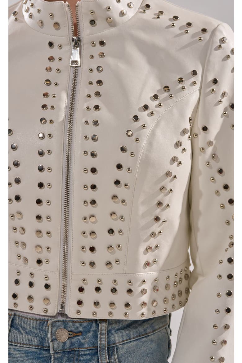 Silvina Studded Vegan Leather Jacket, Alternate, color, WHITE