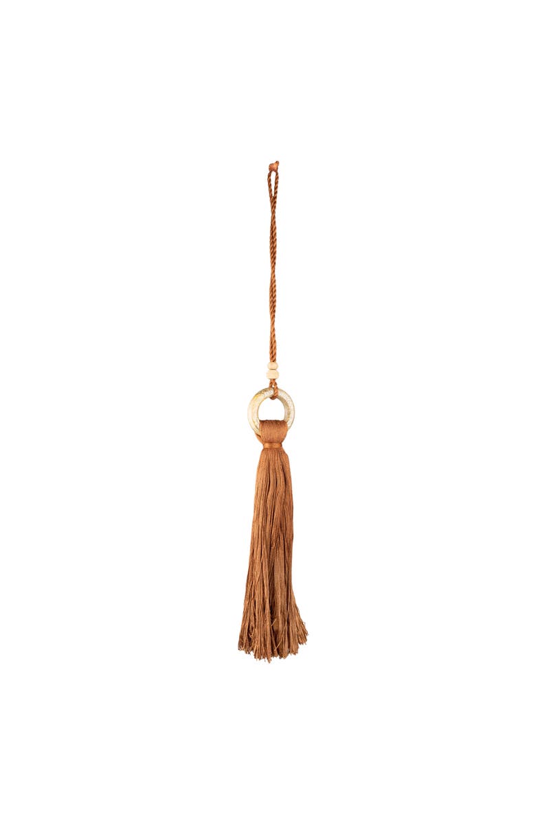 Foreside Home and Garden Hoop Top Orange Tassel Cotton & Wood, Alternate, color, Orange