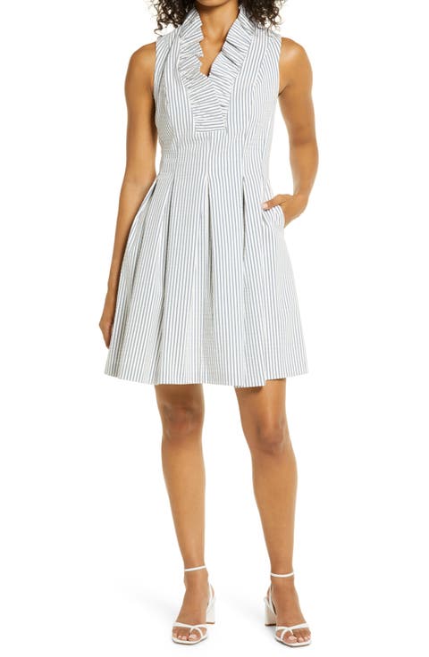 Stripe Seersucker Fit & Flare Dress