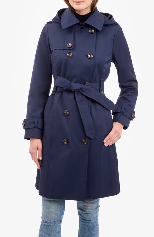 London Fog Cotton Blend Trench Coat in Midnight Navy 