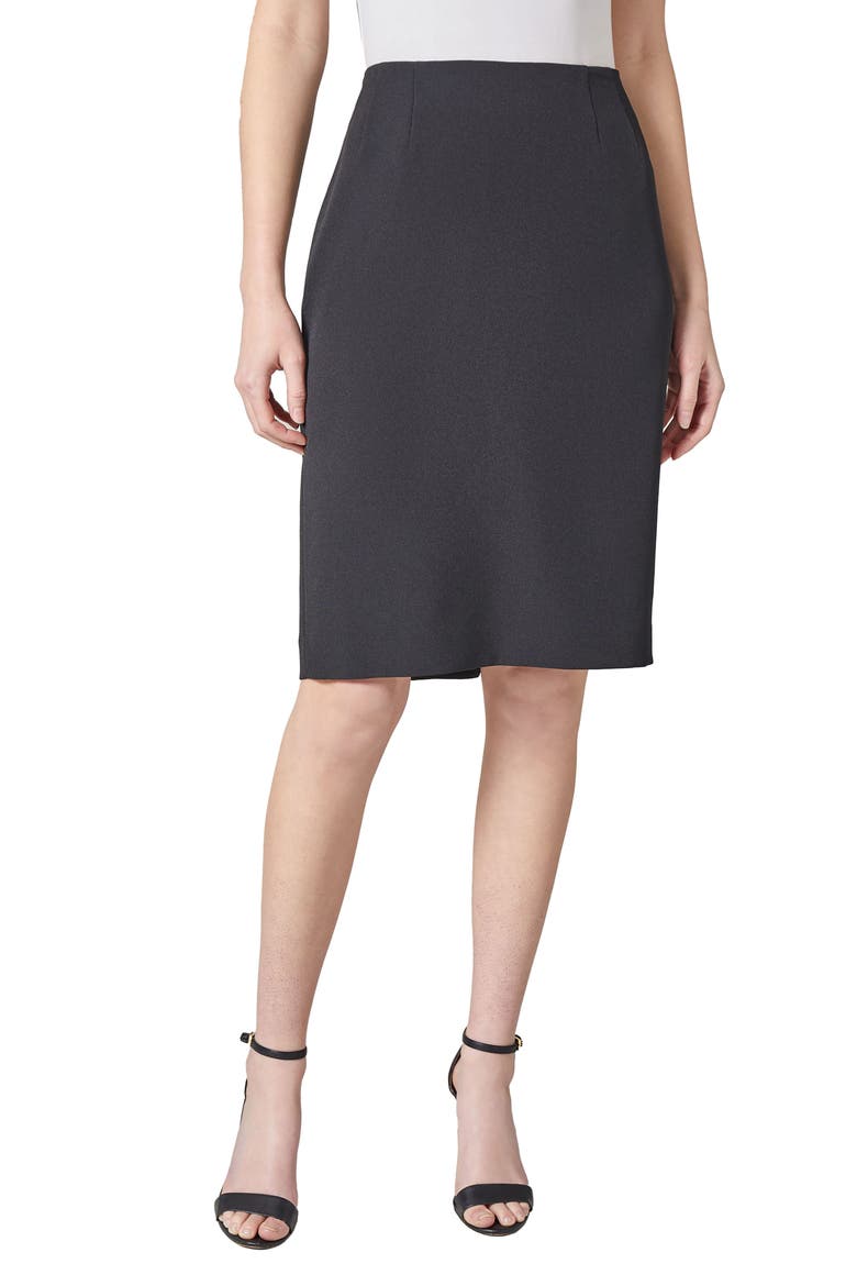 Stretch Crepe Knee Length Pencil Skirt, Main, color, BLACK