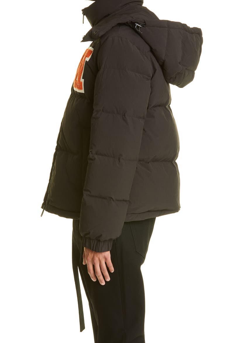 Bouclé Patch Down & Feather Fill Hooded Puffer Jacket, Alternate, color, BLACK