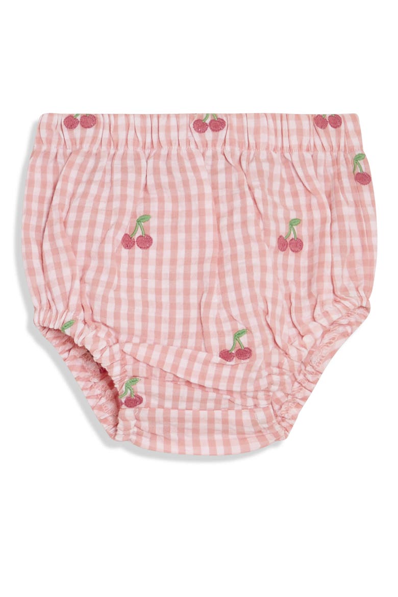 Cherry Embroidered Gingham Dress, Bloomers & Bucket Hat Set, Alternate, color, PINK