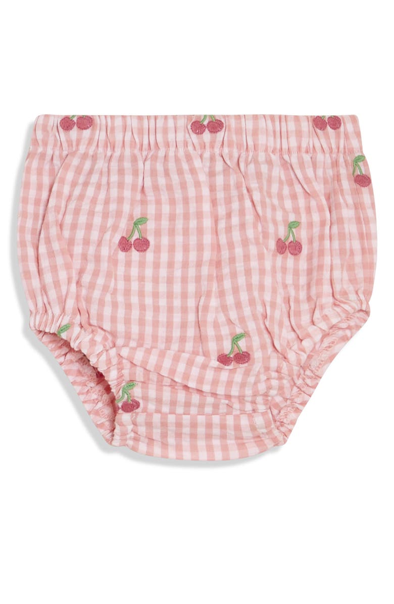 JOJO MAMAN BEBE Cherry Embroidered Gingham Dress, Bloomers & Bucket Hat Set, Alternate, color, Pink